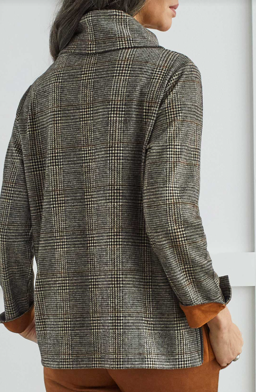 Long Sleeve Cowl Neck Top W/Zipper