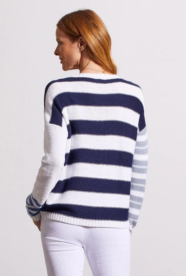 CONTRAST STRIPE CREW NECK SWEATER by TRIBAL