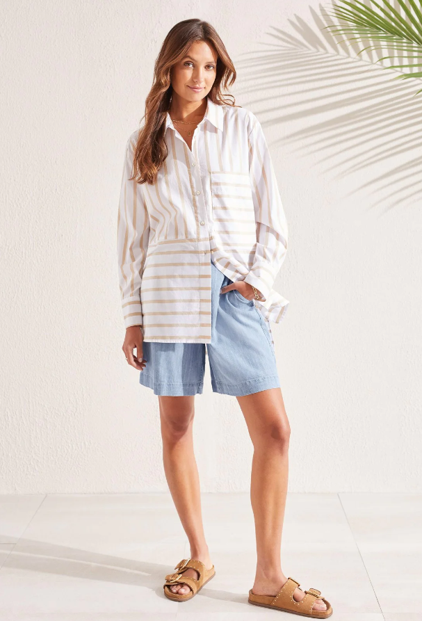 STRIPED COTTON BUTTON-UP SHIRT by TRIBAL