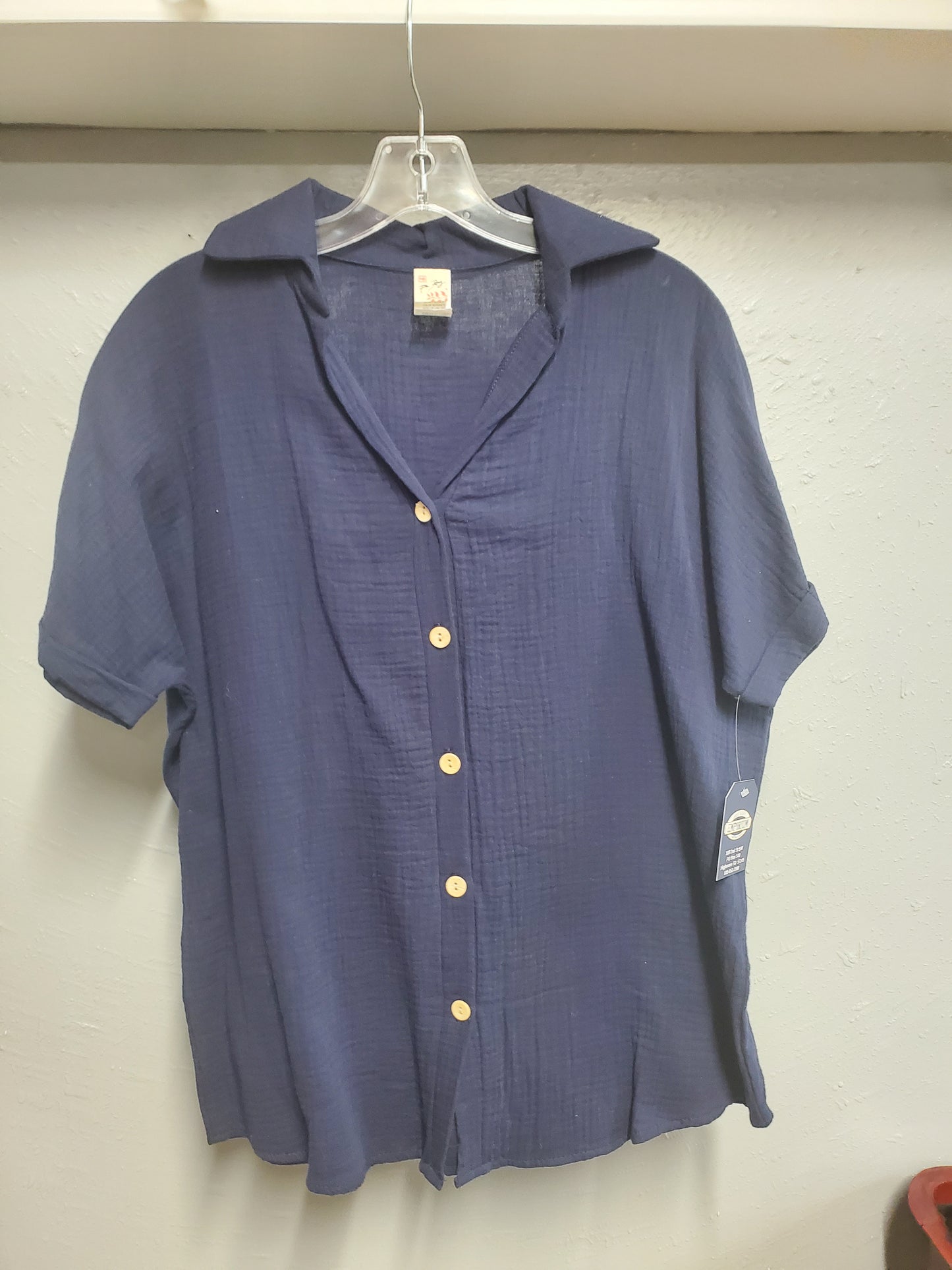 Button Down Textured Collared Blouse