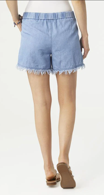 Lindsay Denim Fringe Pull On Shorts