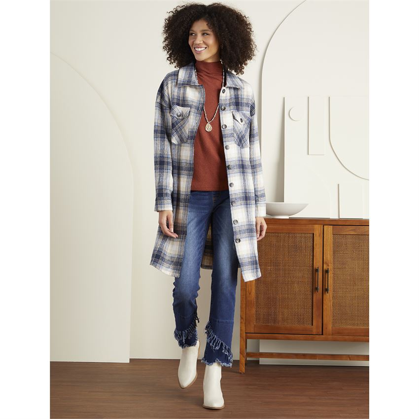 Tamara Long Plaid Shacket With Pockets
