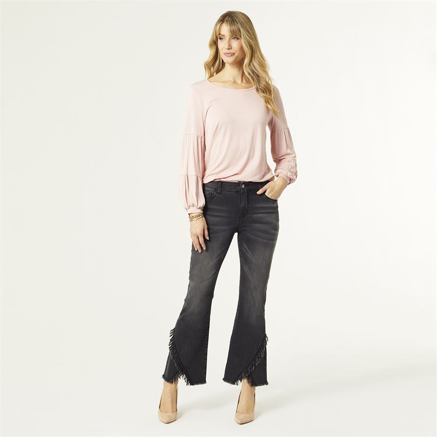 OMG Zoeyzip Flare Leg Crossover Fringe Bottom