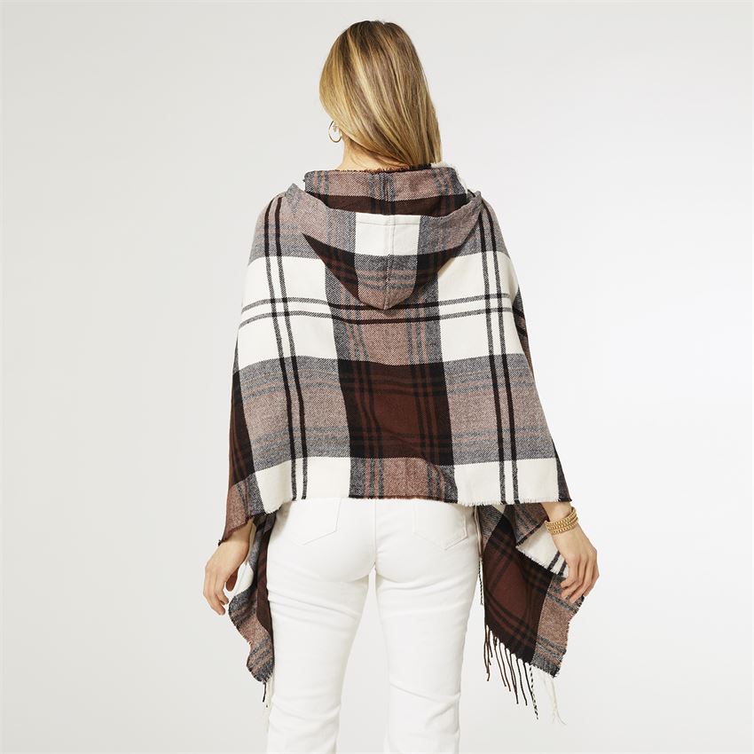 Valencia Hooded Plaid Ruana with Toggle