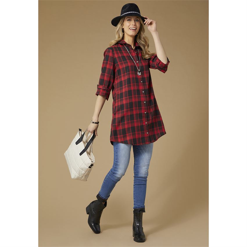 Joy Plaid Button Front Tunic Dress