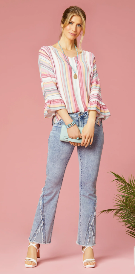 MILLICENT V-NECK RUFFLE SLEEVE TOP