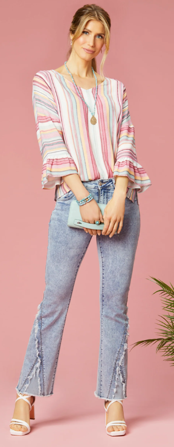 EVERSTRETCH FLARE JEANS WITH CROSSOVER FRINGE