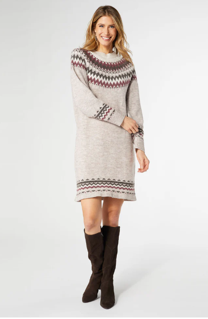 Fair Isle Sweater Dress Taupe/Cream/Wine / Small/Medium Fair Isle Sweater Dress Taupe/Cream/Wine / Small/Medium