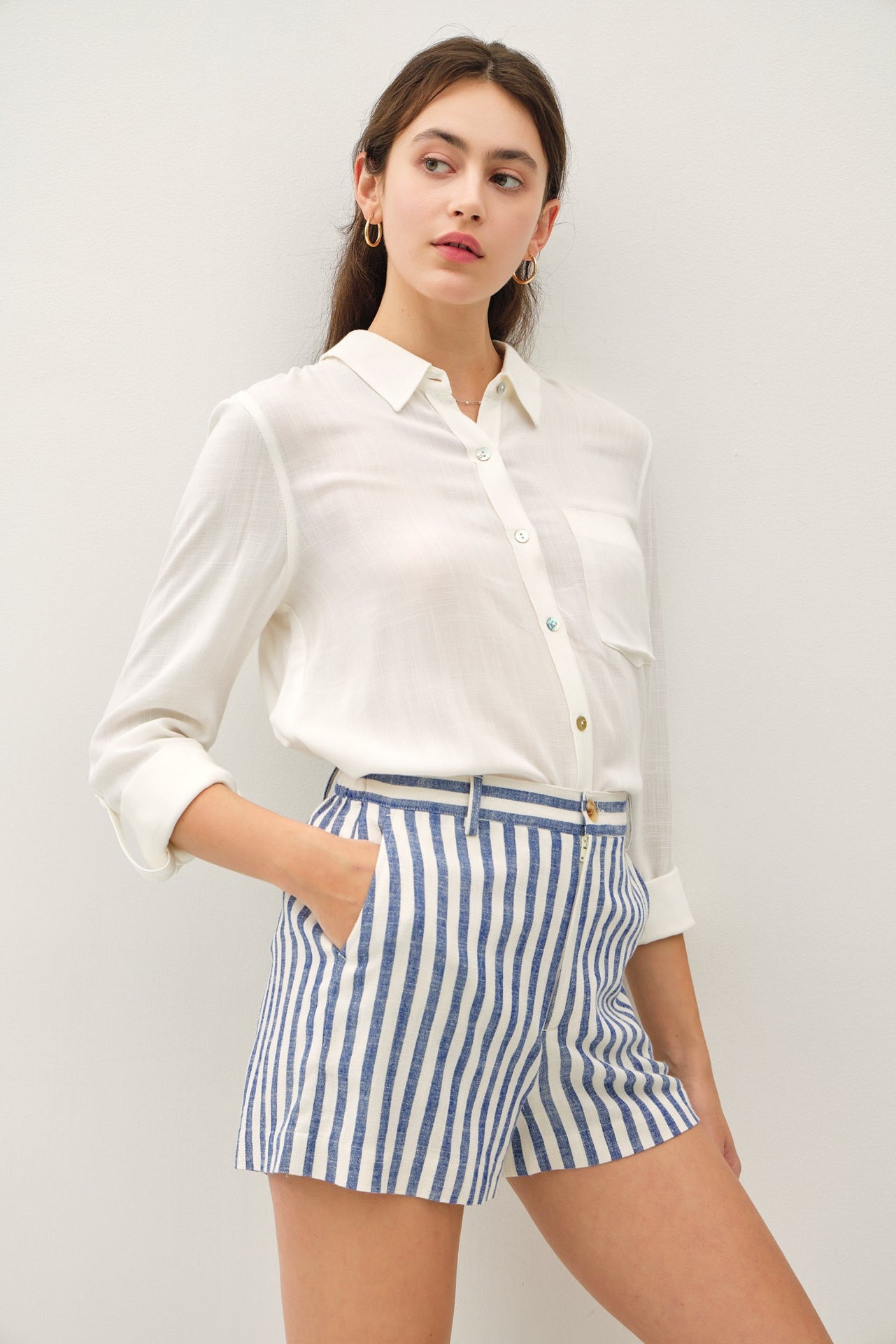 Striped Linen Blend Mini Shorts