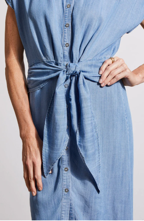 FRONT TIE SHIRT DRESS WITH SHORT SLEEVES