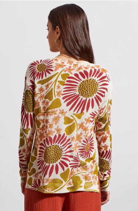 WHIMSICAL FLORAL KNIT SWEATER