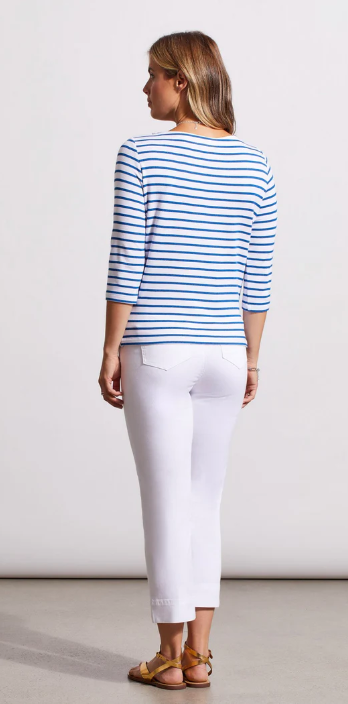 PRINTED BOATNECK TOP WITH KNOT HEM