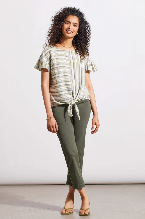 TIE-FRONT BLOUSE WITH FRILLED SLEEVE