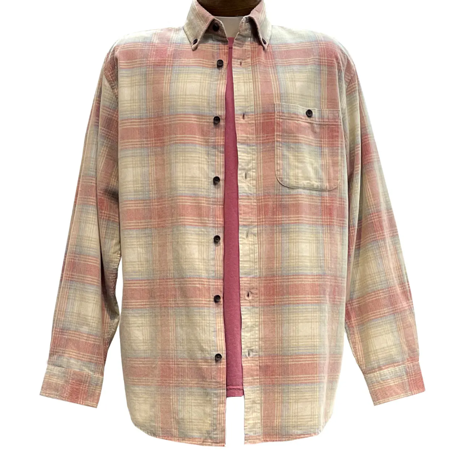 Men’s Corduroy Long Sleeve Yarn Dyed Plaid Sport Shirt