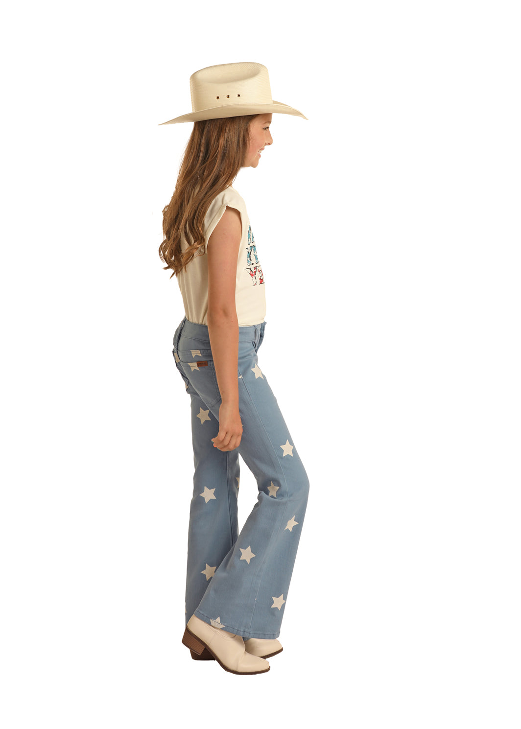 Rock & Roll Denim Girls Mid Rise Star Print Jeans