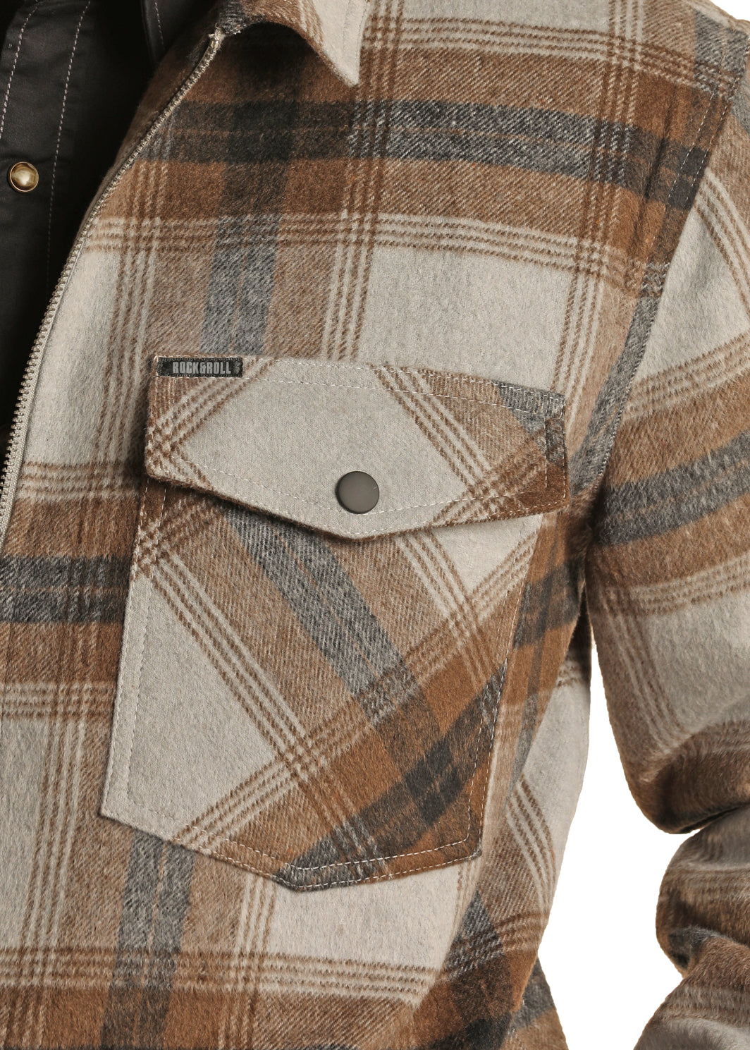 Rock & Roll Cowboy Men's Full Zip Plaid Shirt Jacket