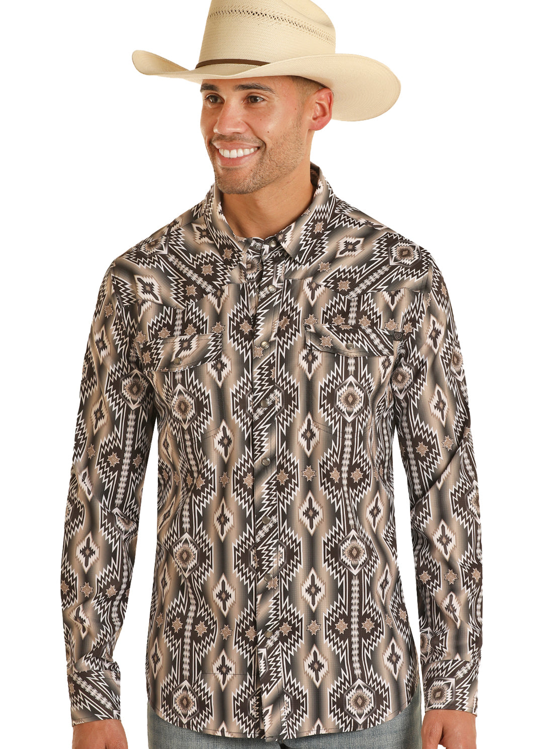 TEK WESTERN MENS AZTEC PRINT LONG SLEEVE SNAP SHIRT