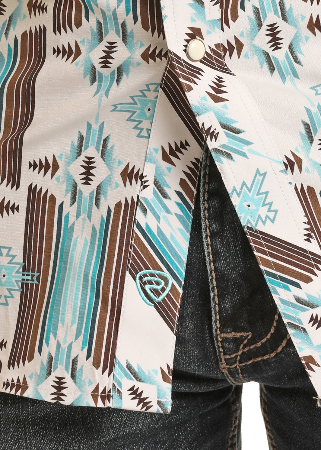 Rock & Roll Denim Mens Aztec Print Long Sleeve Snap Shirt