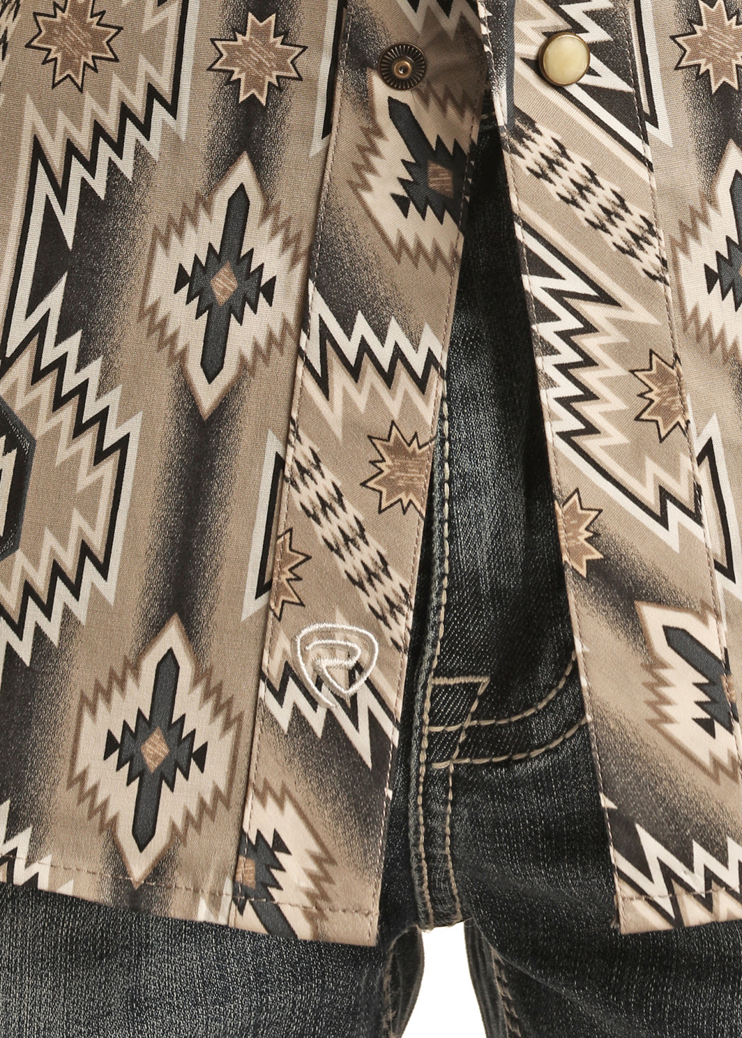 Rock & Roll Denim Aztec Print Men's Longsleeve Collared Shirt