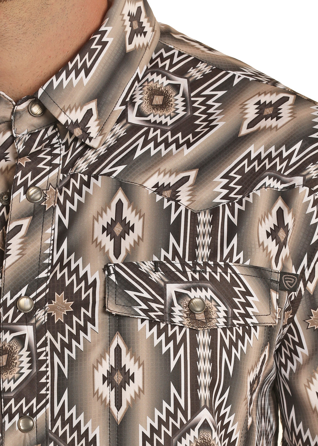TEK WESTERN MENS AZTEC PRINT SHORT SLEEVE SNAP SHIRT