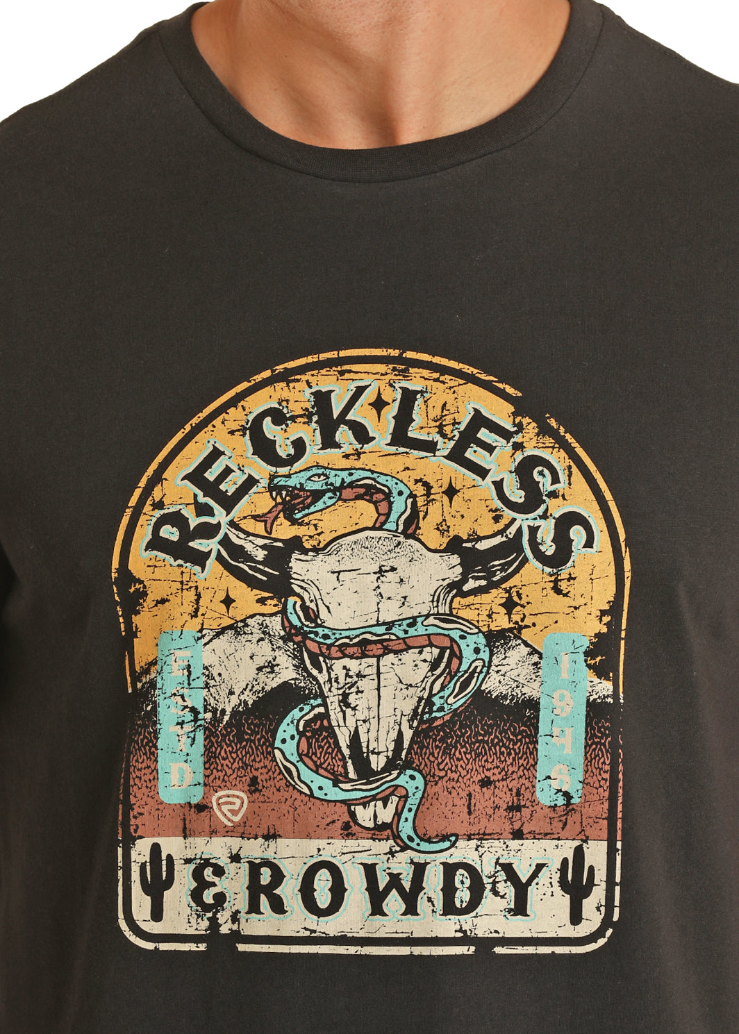 MENS ROCK & ROLL DENIM RECKLESS AND ROWDY SHORT SLEEVE GRAPHIC T-SHIRT