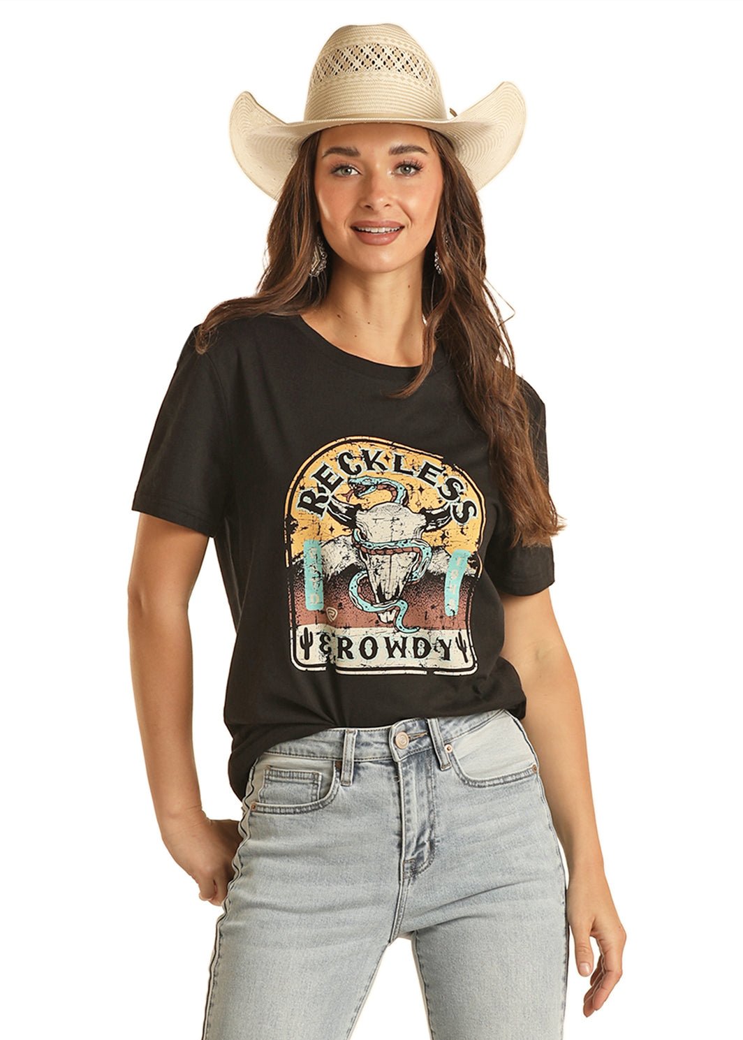 MENS ROCK & ROLL DENIM RECKLESS AND ROWDY SHORT SLEEVE GRAPHIC T-SHIRT