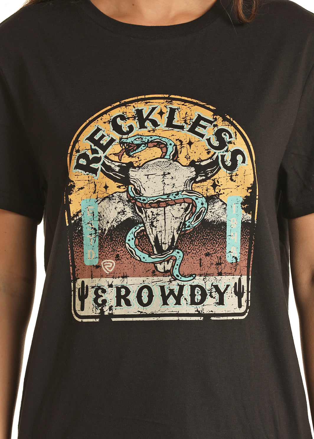 MENS ROCK & ROLL DENIM RECKLESS AND ROWDY SHORT SLEEVE GRAPHIC T-SHIRT
