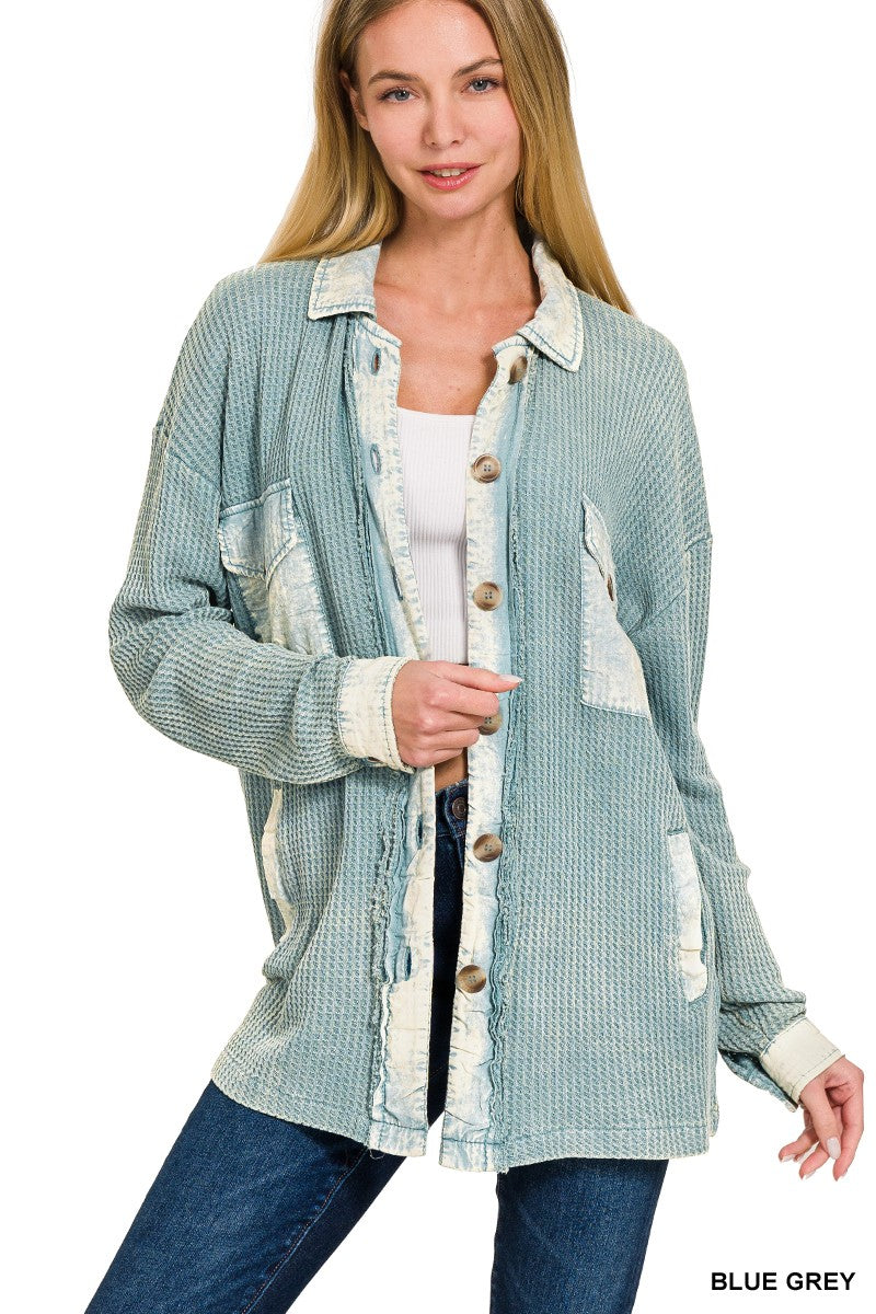 Acid Wash Waffle Shacket