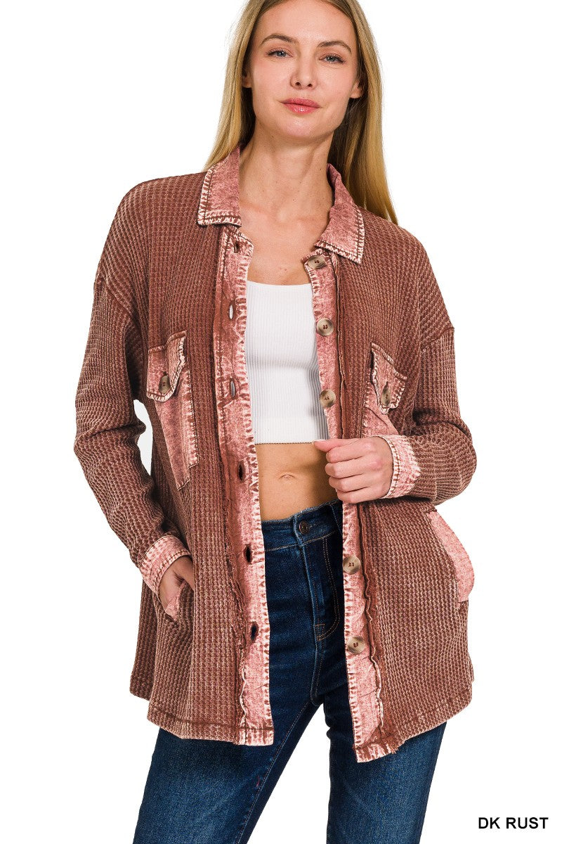 Acid Wash Waffle Shacket