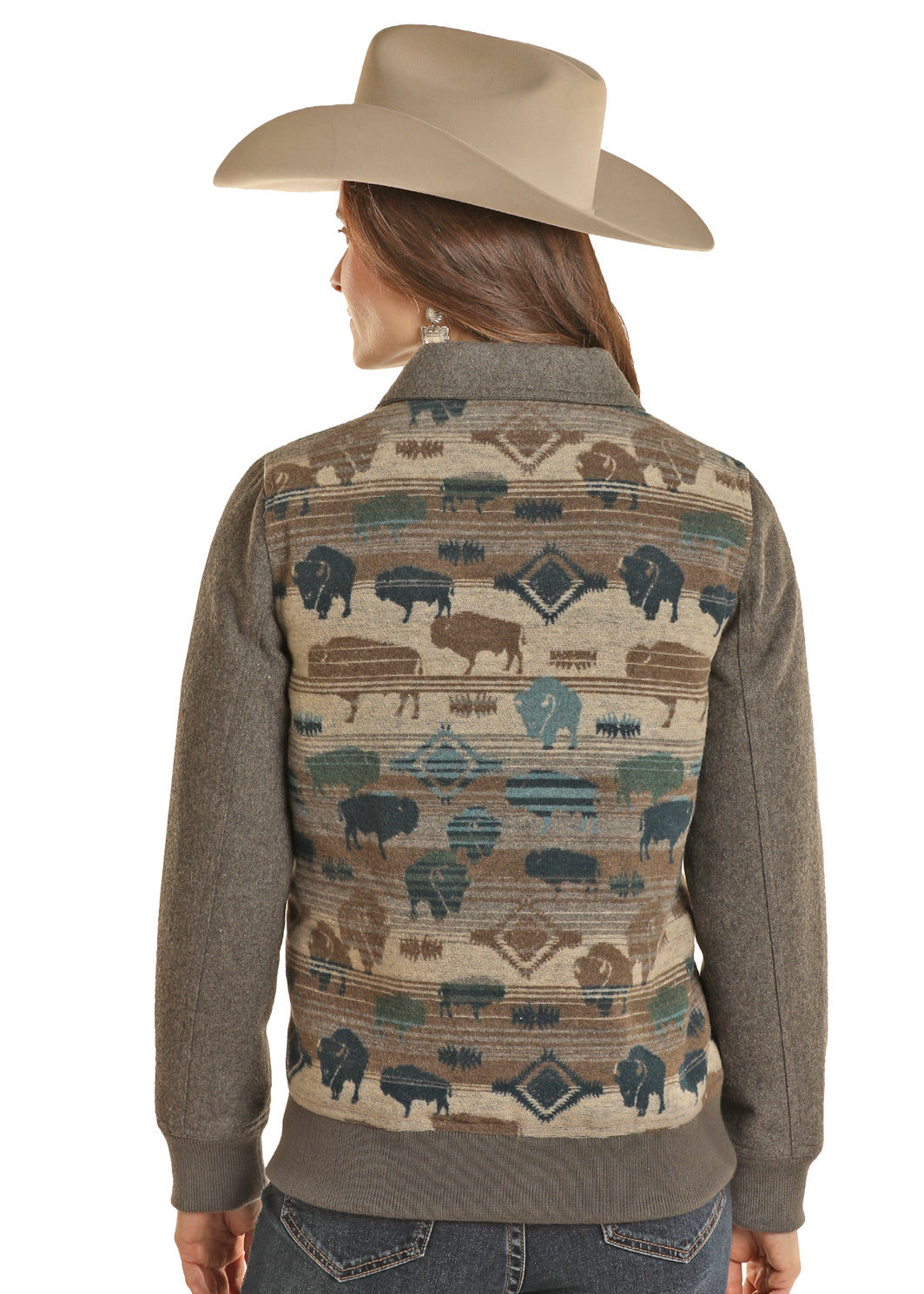 Rock & Roll Denim Womens Buffalo Jacquard Wool Bomber Jacket