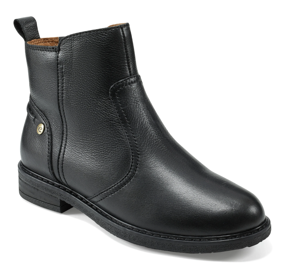 Easy Spirit Juna Boot with leather upper, almond toe, cushioned footbed, and low block heel