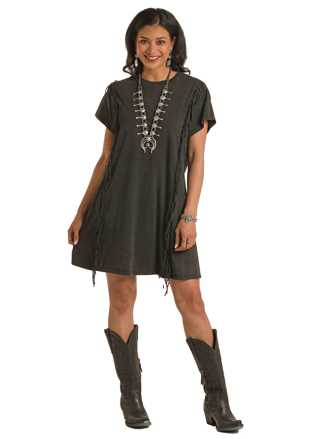 Panhandle Women's Fringe T-Shirt Dress Black Small Panhandle Women's Fringe T-Shirt Dress Black Small