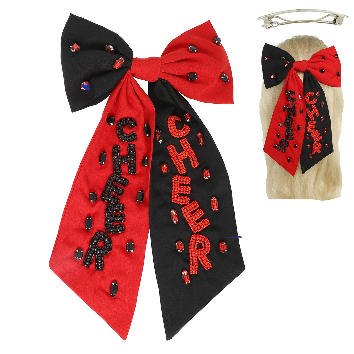 GAME DAY CHEER EMBROIDERED BOW BARRETTE HAIR CLIP