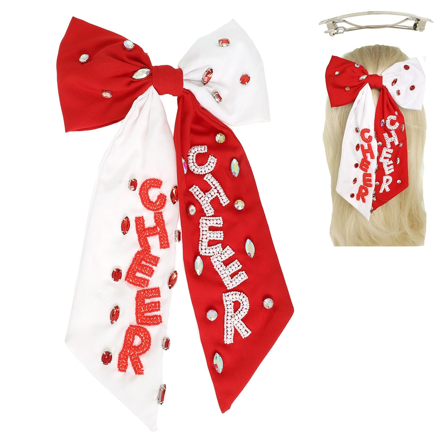 GAME DAY CHEER EMBROIDERED BOW BARRETTE HAIR CLIP