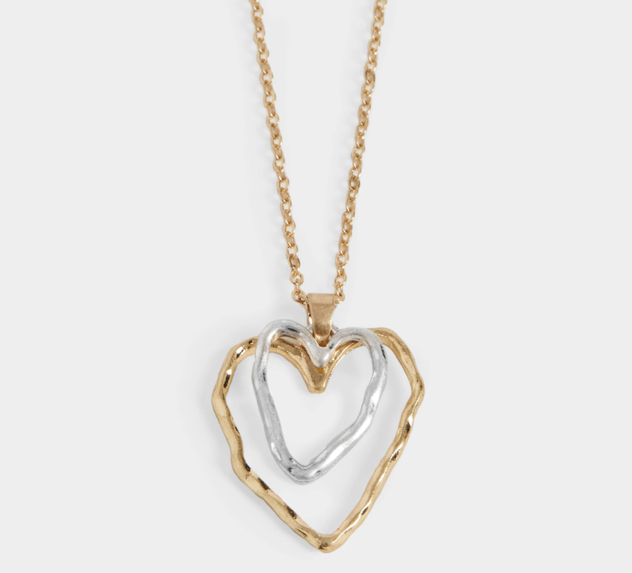 Mixed Metal Double Heart Necklace