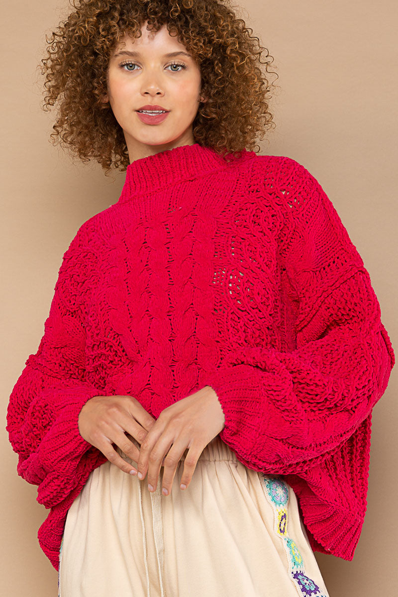 Chenille Twisted Cable Pullover Sweater