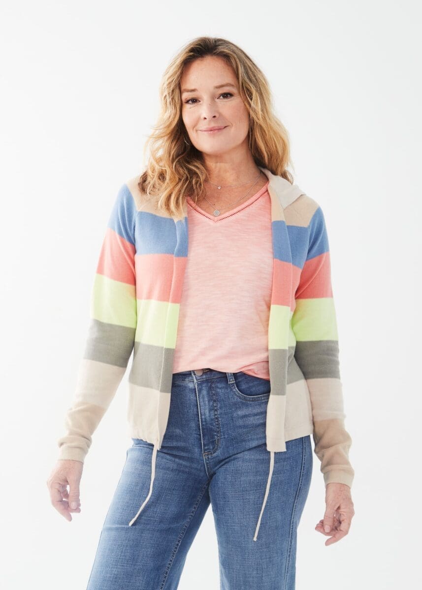 Cotton Striped Hooded Cardigan