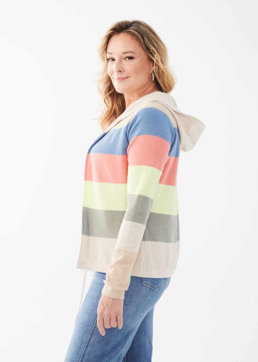 Cotton Striped Hooded Cardigan