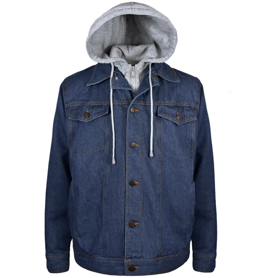 Men's Denim Jacket with Fleece Hood