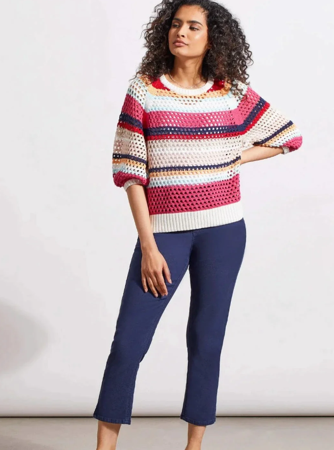 3/4 Tribal Sleeve Crew Neck Sweater