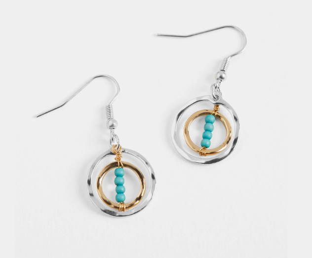 Mixed Metal Double Hoop w/ Turquoise Earrings