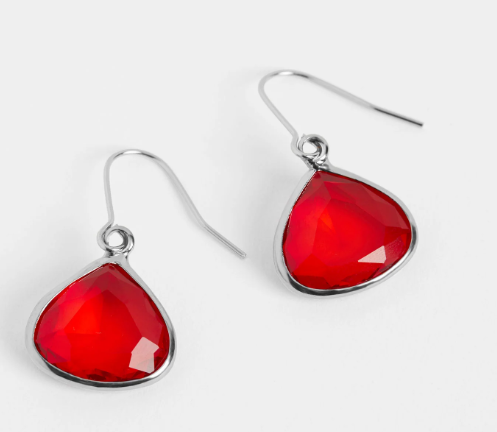 Dew Drop Earrings - Red/Silver