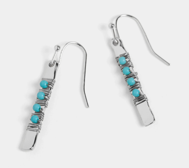 Bead Bar Wire Wrap Earrings - Silver/Turquoise