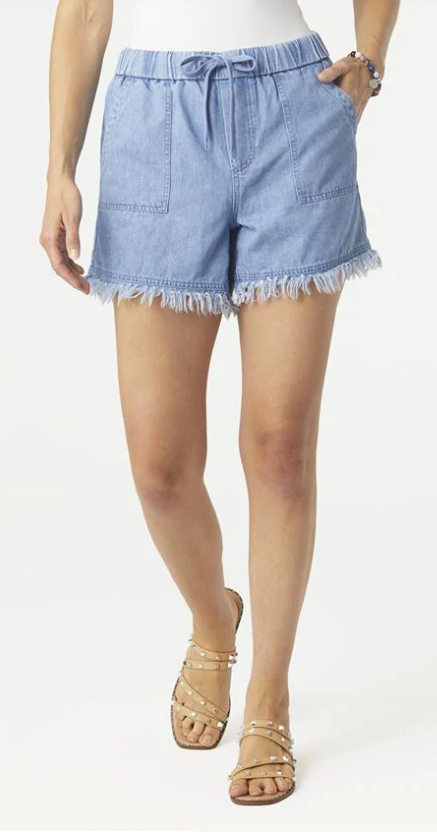 Lindsay Denim Fringe Pull On Shorts