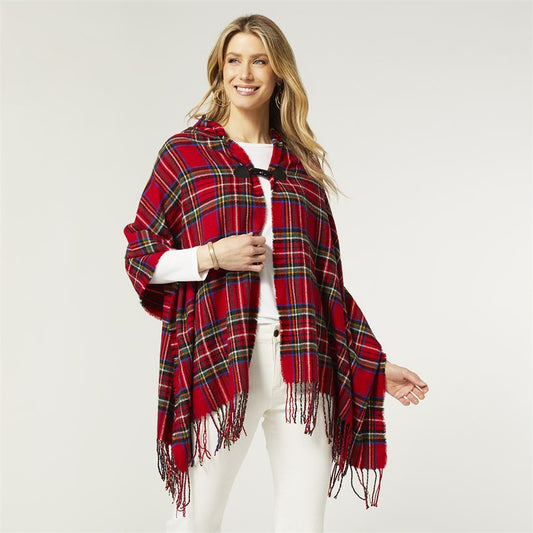 Valencia Hooded Plaid Ruana with Toggle