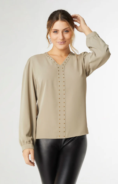 Chloe V-Neck Blouse with Studs