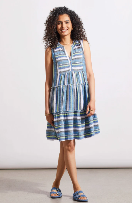 PRINTED SLEEVELESS DRESS WITH TIERED SKIRT