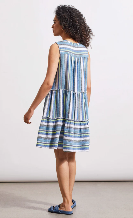 PRINTED SLEEVELESS DRESS WITH TIERED SKIRT