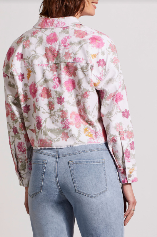 Printed Denim Crop Jacket with Pockets