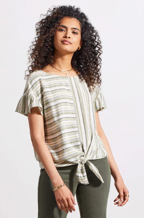 TIE-FRONT BLOUSE WITH FRILLED SLEEVE